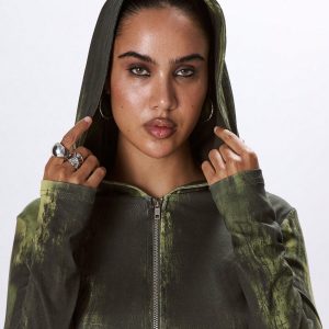 MUSERA Hooded Textured Zip Up Jacket - Image 5