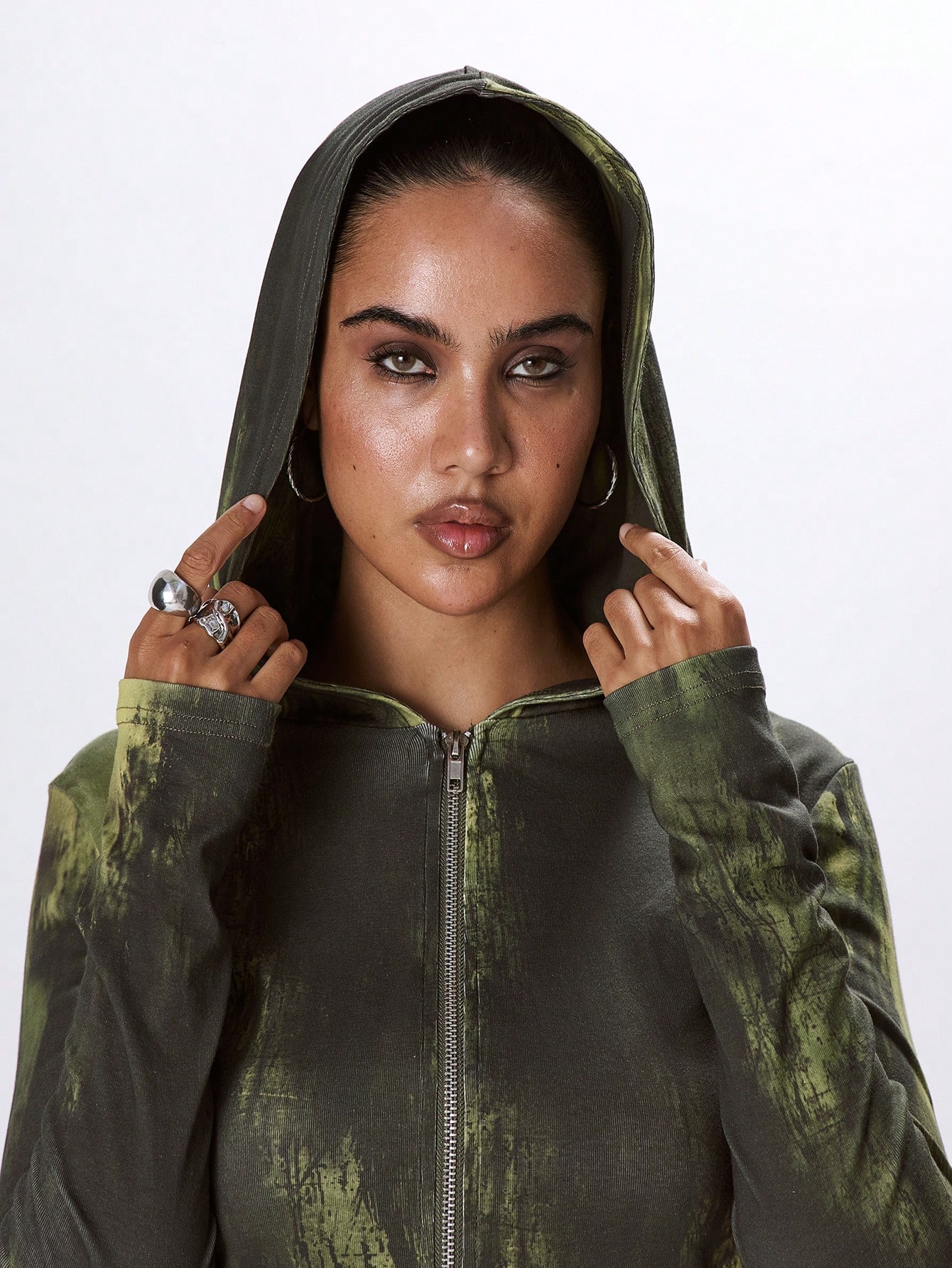 MUSERA Hooded Textured Zip Up Jacket - Image 5