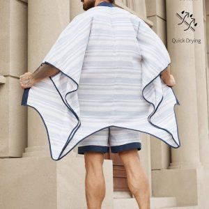 Manfinity KASUA 2pcs Men??s Solid Color Patchwork Batwing Sleeve Top And Front Tie Shorts Set, Casual Outfit - Image 2