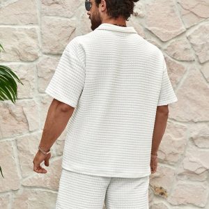 Manfinity KASUA Men??s Textured Zipper Half Placket Short Sleeve T-Shirt And Shorts - Image 2