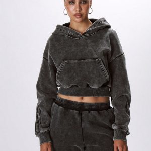 MUSERA Cropped Hooded Acid Wash Sweatshirt - Image 1