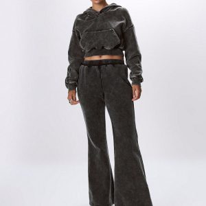 MUSERA Cropped Hooded Acid Wash Sweatshirt - Image 2