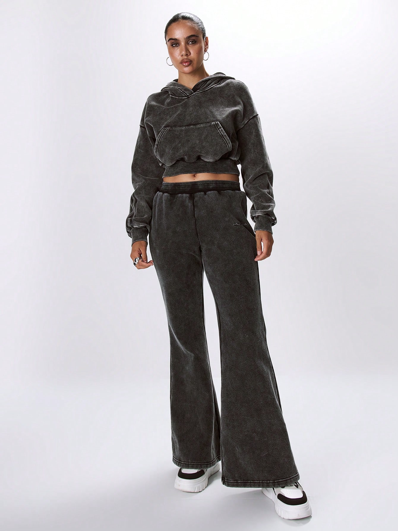 MUSERA Cropped Hooded Acid Wash Sweatshirt - Image 2