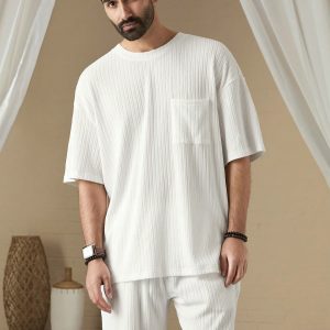 Manfinity KASUA Men Summer Solid Color Round Neck Oversized Short Sleeve Pocket T-Shirt And Shorts Set - Image 4