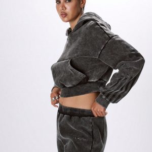 MUSERA Cropped Hooded Acid Wash Sweatshirt - Image 3