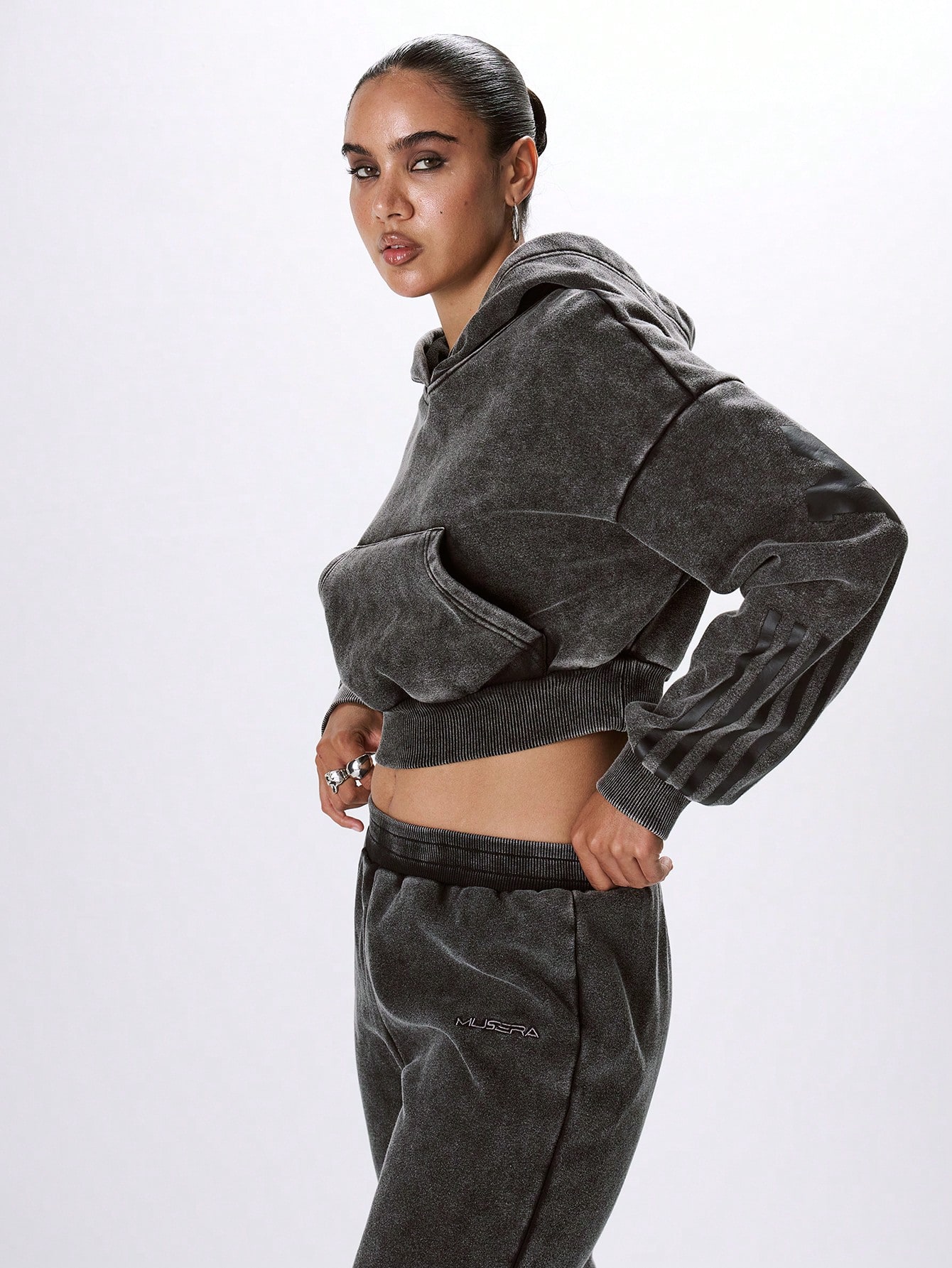 MUSERA Cropped Hooded Acid Wash Sweatshirt - Image 3