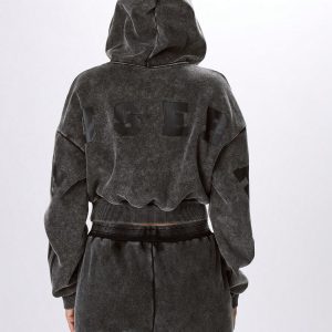 MUSERA Cropped Hooded Acid Wash Sweatshirt - Image 5