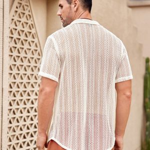 Manfinity KASUA Men??s Solid Color Hollow Out Short SleeveCollar Shirt - Image 2