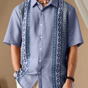 Manfinity KASUA Men??s Summer Geometric Printed Short Sleeve Casual Shirt