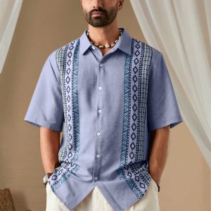 Manfinity KASUA Men??s Summer Geometric Printed Short Sleeve Casual Shirt - Image 3