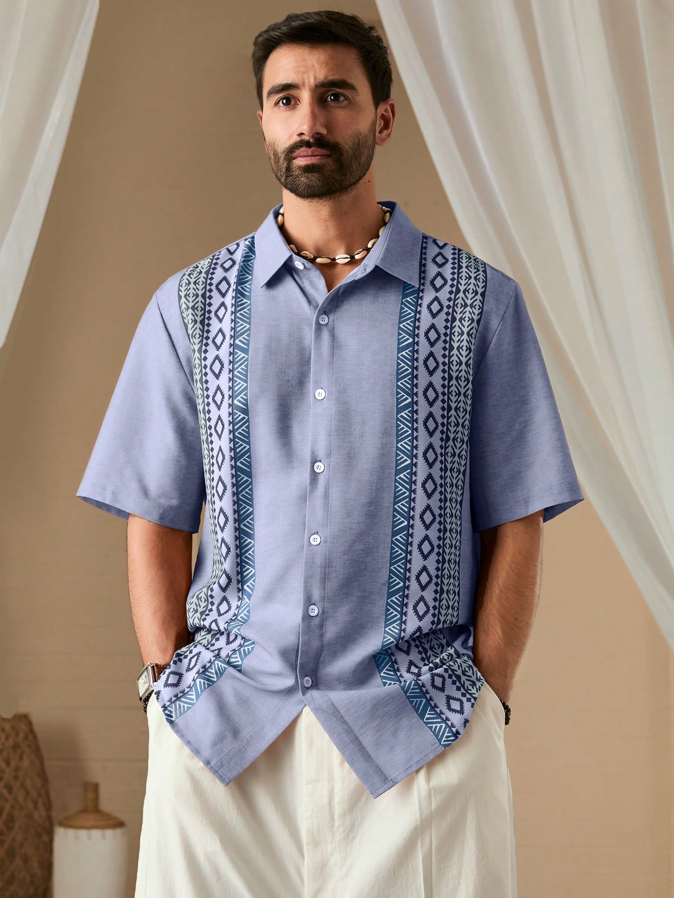 Manfinity KASUA Men??s Summer Geometric Printed Short Sleeve Casual Shirt - Image 3