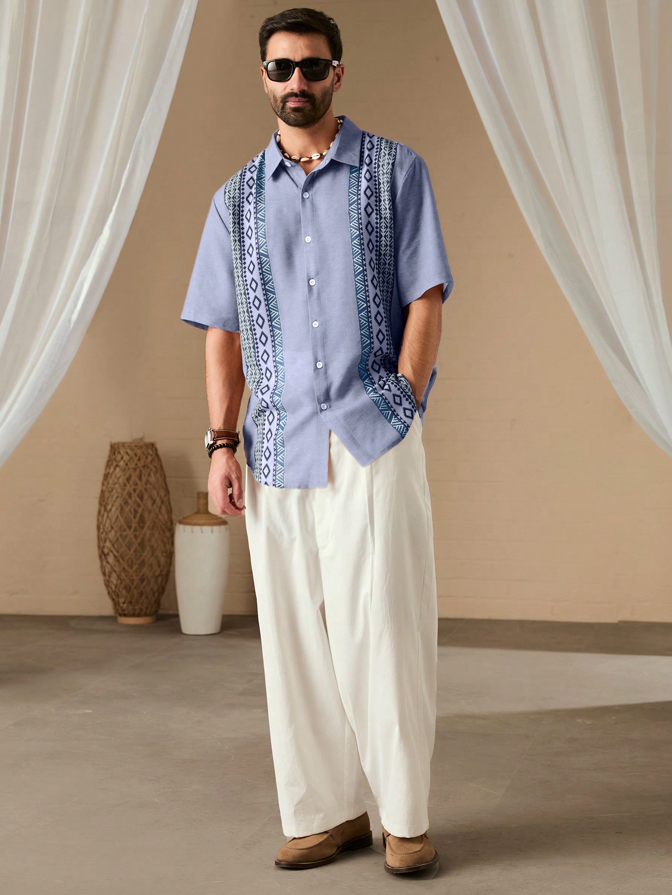 Manfinity KASUA Men??s Summer Geometric Printed Short Sleeve Casual Shirt - Image 4