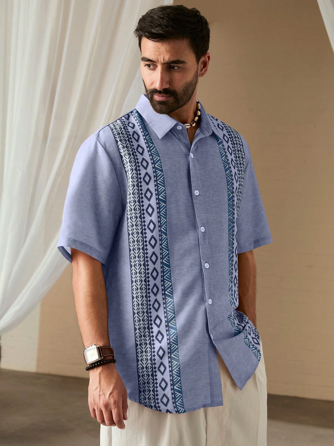 Manfinity KASUA Men??s Summer Geometric Printed Short Sleeve Casual Shirt - Image 6
